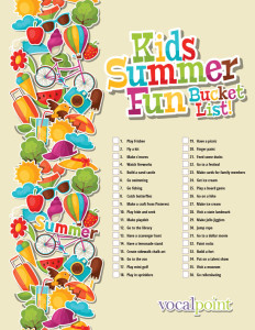 Apartments in Jersey Village Kids' summer bucket list vector featuring Apartments in Jersey Village TX.