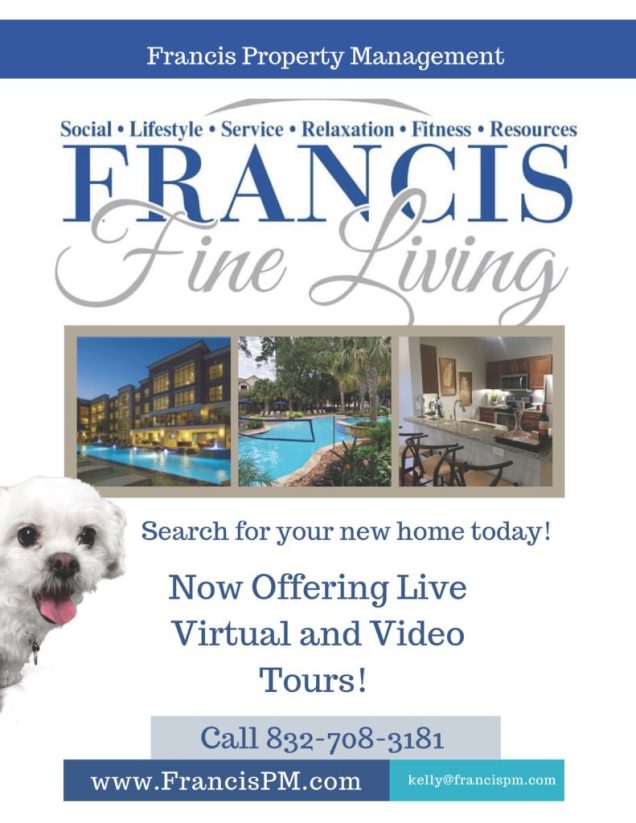 Apartments in Jersey Village Francis provides living property management services for Apartments in Jersey Village TX.