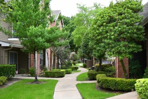 Apartment in Jersey Village, TX - Exterior Apartment Buildings with Lush Landscaping  